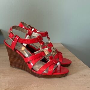 Alfani Vibrant Red and Gold Wedge Sandals